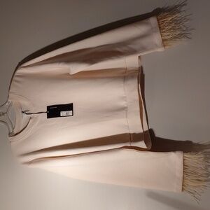 Future Collective Feather Trim Crewneck Sweatshirt - Pale Blush XXL NEW